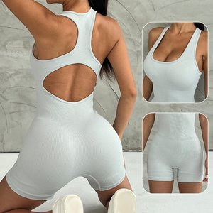 Yoga 2 Piece Shorts Set Fitness Sports Elastic Gym Clothing Solid Washed Vintage 100% Cotton Breathable Quick Dry - Product Image 3