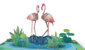 Tarjeta de Felicitación 3D Emergente Premium Hecha en Vietnam, Diseño de Estanque de Flamencos, Impresión Digital, Acabado con Barniz UV - Product Image 3
