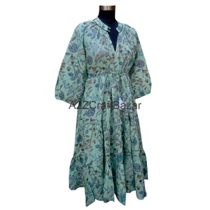 Nouvelle robe en coton pur imprimé à la main à motifs floraux indiens, best-seller, vêtements pour femmes, robe d'été légère - Product Image 5