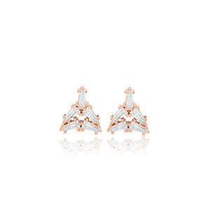 Triángulo blanco Baguette Zircon Stud pendientes turco al por mayor hecho a mano 925 joyería de plata esterlina - Product Image 2