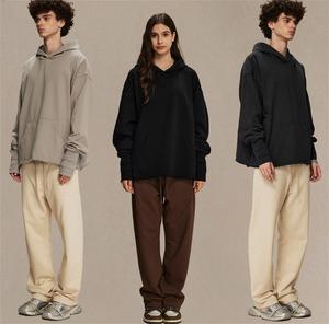 ชุดเสื้อสเวตเชิ้ตมีฮู้ดของผู้ชายวินเทจมีรูที่นิ้วแบบครอปผ้าฝ้าย100% ฤดูหนาว - Product Image 2