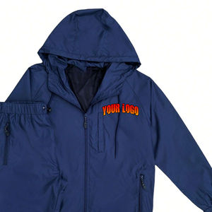 Ropa deportiva de colores en contraste, conjunto de chándal informal con logotipo personalizado para hombre, conjunto de dos piezas, chándal cortavientos de carga de nailon y poliéster para hombre - Product Image 5