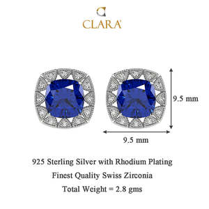 Boucles d'oreilles clous en argent sterling 925 plaqué rhodium, serties de zircone suisse bleu royal, pour femmes et jeunes filles - Product Image 5