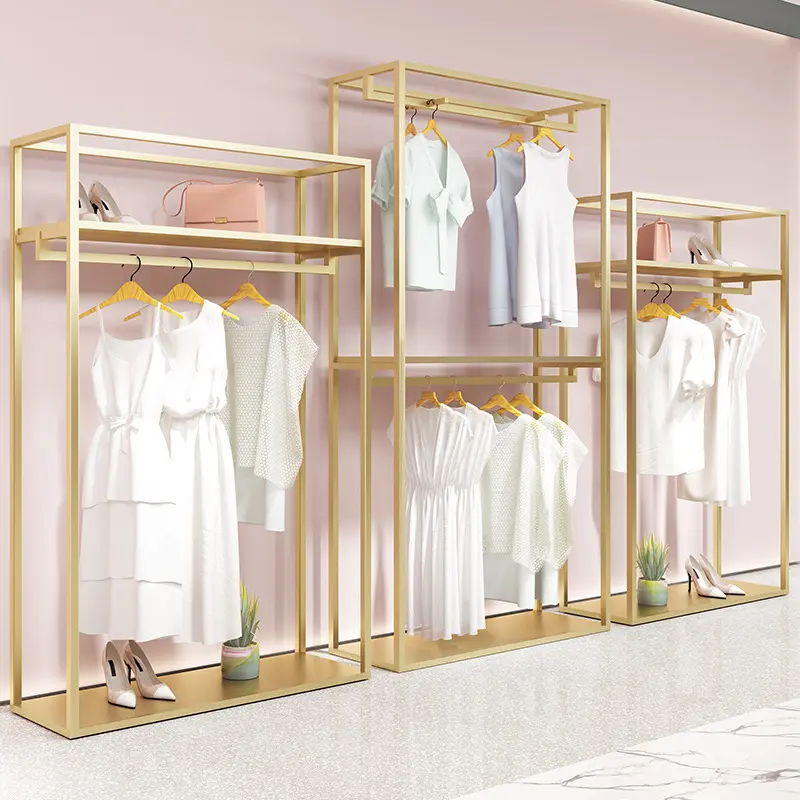 Cloth display stands fashion design metal retail boutique gold clothing rack