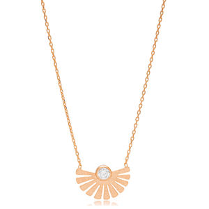 Colgante de plata de ley 925 con diseño de abanico, collar con colgante de piedras de circonita transparente, joyería turca - Product Image 6