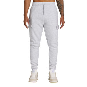 Pantalones de chándal grises para hombre con cintura elástica, bolsillos laterales dobles y cómodo tejido de lana suave - Product Image 1
