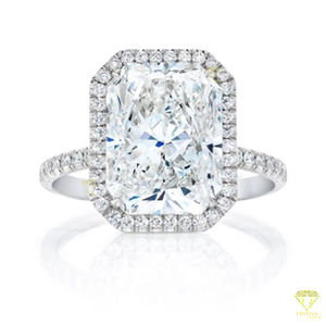 Anillo de compromiso de Halo de moissanita de corte radiante, banda de pavé brillante, joyería nupcial de inspiración vintage - Product Image 2