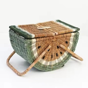 High Quality Flexible Handbraided <b>Rattan</b> <b>Storage</b> <b>Basket</b> in Watermelon Design for Kids Travel and Camping - Product Image 4