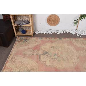 พรมขนแกะสีเบจ4.2x7.2ft ตุรกีแบบวินเทจผ้าปะติดขนาดใหญ่ทำด้วยมือมีแผ่นยางรองหลังสำหรับตกแต่งห้องโถงหรือห้อง - Product Image 5