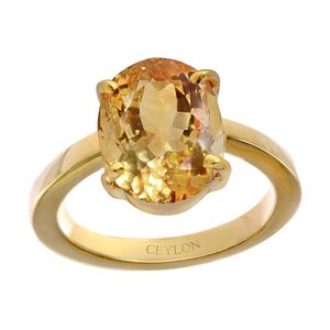 Anillo de Citrino Natural con Corte Ovalado, Bañado en Rodio, para Uso Diario - Product Image 1