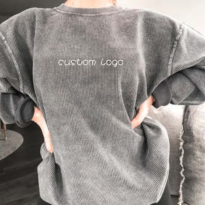 Sweat-shirt en velours côtelé 100% coton personnalisé OEM pour femmes col rond surdimensionné Vintage Streetwear en charbon usé pour l'automne/hiver - Product Image 1