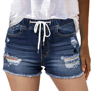 Pantalones cortos de mezclilla transpirables de alta calidad con diseño de servicio OEM para mujer, cintura alta, respetuosos con el medio ambiente, a precio bajo a la venta - Product Image 1