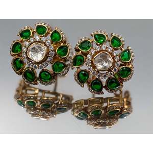 Pendientes de Diamantes Kundan Polki Florales para Bodas y Regalos - Product Image 3