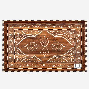 Bandeja decorativa con incrustaciones de hueso hecha a mano con un diseño artístico único a precios de mayorista desde India. - Product Image 3
