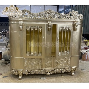 Gabinete de vajilla de madera de teca real en oro pulido gabinete de aparejo de vajilla de madera para el hogar gabinete de curiosidades de lujo para comedor - Product Image 1