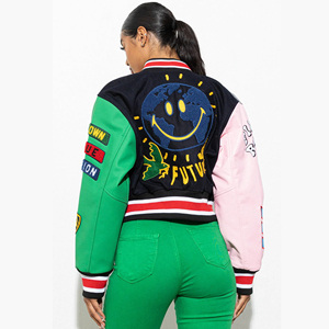 Veste Letterman à manches en cuir et en laine personnalisée de haute qualité avec broderie en chenille vestes Letterman pour femmes - Product Image 2