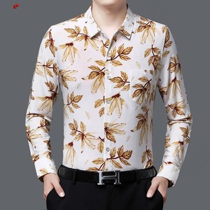 Primavera otoño hombres botón Turn-Down Collar sólido planta y flores impreso Floral dibujos animados manga larga cárdigan camisa Casual Tops - Product Image 3
