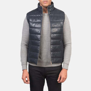 Gilet matelassé d'hiver décontracté Reeves en cuir bleu, coupe-vent, imperméable, léger, personnalisable, en polyester tricoté pour l'extérieur - Product Image 1