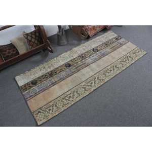 Turkish Vintage Rug 2.7x6 ft, <b>Brown</b> Accent Patchwork <b>Wool</b> Rug - Product Image 2