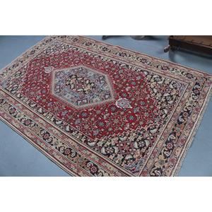 Tapis vintage 5,2 x 7,7 pieds, grand tapis turc, tapis en laine rouge à motifs floraux - Product Image 4