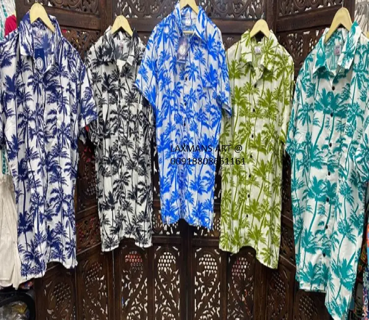 Camicie stampate in rayon per uomo camicie stampate hawaii camicia stampata in poliestere disegni hawaii camicie stampate all'ingrosso