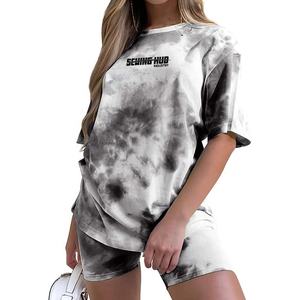 Venta al por mayor de chándal de verano con logotipo personalizado 2 conjunto de dos piezas de color sólido mujeres trajes de manga corta Camiseta Biker Shorts conjuntos - Product Image 1