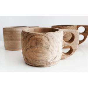 Mug à café en bois naturel fait à la main avec poignée, tasse à thé en bois écologique et durable, style japonais, mug à boire en bois primitif - Product Image 4