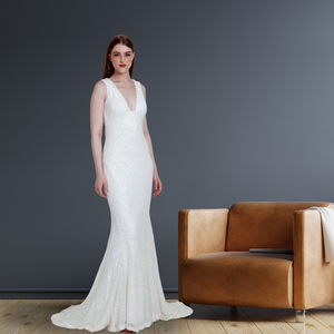 Vestido de noche con cuentas a mano y acabado elegante superior con cuello en V sin mangas, aspecto brillante, perfecto para eventos de ceremonia y espectáculo - Product Image 2