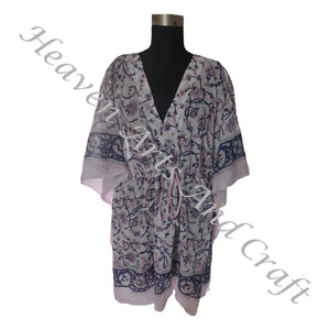 Nueva llegada 2024 indio bloque de mano estampado Kaftan Robe KFCS192 vestido de verano Kimono vacaciones vestido holgado ropa de mujer - Product Image 3