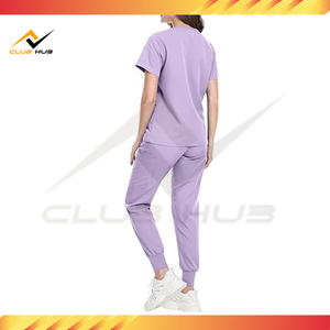 Wholesale Modern Women's Hospital Scrub Suit Set with Custom Logo V-neck Top & Tapered Leg Jogger Pants Made From Woven <b>Fabric</b> - Product Image 4