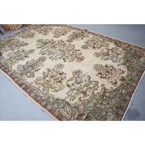 Tapis turc surdimensionné 7,1x10,6 pieds, tapis en laine vintage à bordures vertes - Product Image 1