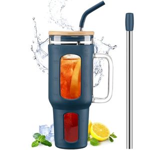 Vaso Térmico de 1400 ml sin BPA con Tapa, 2 Pajitas, Funda de Silicona y Asa, Apto para Lavavajillas, para Café para Llevar - Product Image 1