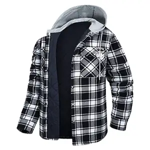 Camisas de Franela con Capucha para Hombre, Manga Larga, Botones, Chaquetas a Cuadros, Suéter Casual Ligero, Camisa de Franela con Capucha para Hombre - Product Image 1