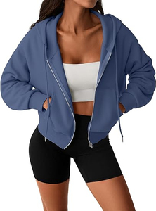 Sweat-shirt à capuche en molleton de coton chic urbain, tendance, fermeture éclair, veste, streetwear confortable, sweat-shirt à capuche pour femme avec la meilleure qualité à bas prix - Product Image 6