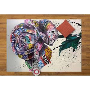 Banksy Rose Graffiti Printed <b>Rug</b> - Modern, Machine Washable, Cool,<b>Chenille</b> <b>Rug</b> - Product Image 5