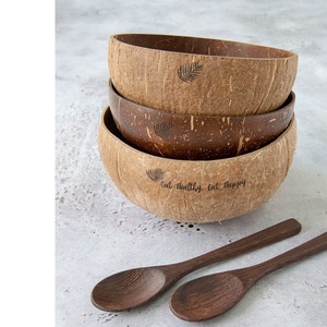 Juego de vajilla natural ecológica, cuencos de coco hechos a mano y cuchara de madera para ensalada de frutas, opción sostenible al por mayor - Product Image 1