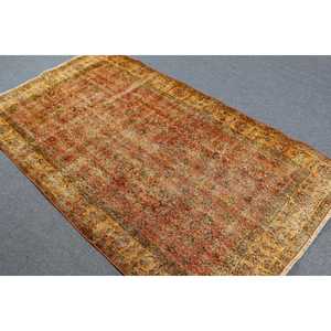 3.7x6.5 ft Turkish Area Rug, Orange <b>Yellow</b> Vintage Abstract <b>Wool</b> Rug - Product Image 4