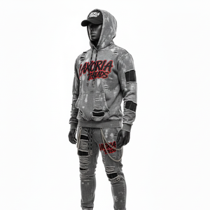 Survêtement unisexe 100% coton, broderie de strass, technique de lavage délavé, sweat-shirt technique pour homme, motif uni, saison hivernale - Product Image 5