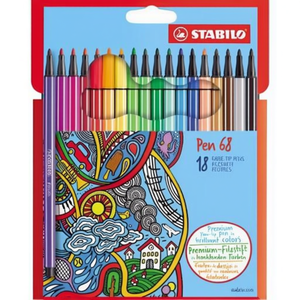 Marcadores de Arte STABILO Pen 68 con Punta de Fibra de 1 mm, Colores Surtidos, No Lavables, 18 Piezas por Paquete - Product Image 1