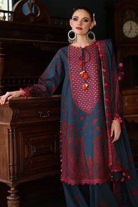 Vêtements imprimés brodés indiens pakistanais lenin salwar kameez pour robes d'hiver pour dames en tissu de qualité d'exportation - Product Image 5