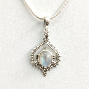 2.2 Grams <b>Moonstone</b> <b>Pendant</b> with Bezel Setting Rose Gold Jade/Turquoise Inlay Rhodium Plated Religious Charm <b>Pendant</b> Made India - Product Image 1