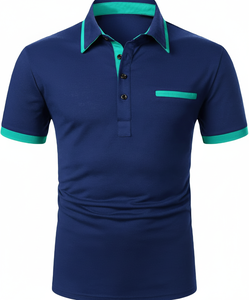 Camisetas polo con cuello en contraste, camisetas polo con logotipo personalizado OEM, proveedor de fabricante, camisetas polo de estilo embellecedor de manga corta a la moda para hombre - Product Image 5