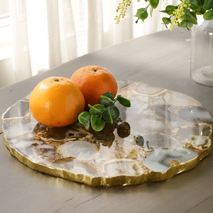 Plateau de service en agate de luxe avec bords dorés Plateau décoratif élégant Design rotatif à plusieurs niveaux pour Table basse Cuisine Bar Cadeaux - Product Image 2