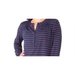 Haut Henley bleu pour femme de la collection NY, taille petite, en popeline imprimée avec un élément de mode simple - Product Image 2