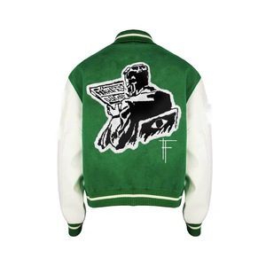 Haute qualité personnalisé vert printemps culture Letterman vestes Chenille Patch brodé laine recadrée Baseball Varsity veste femmes - Product Image 2