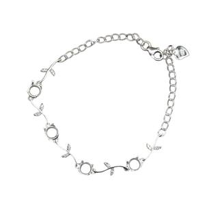 Pulsera de Plata de Ley 925 Sólida Hecha a Mano con Diseño de Hoja y Cadena de 6mm de 4 Puntas, Bañada en Oro de 14k con Circonitas, 7.5 Pulgadas, Joyería - Product Image 1