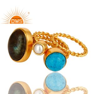 Latest Handmade Design 18K Gold Plated Natural Multi Gemstone <b>Statement</b> <b>Ring</b> Demi Fine Jewelry For Women Gift For Her - Product Image 2