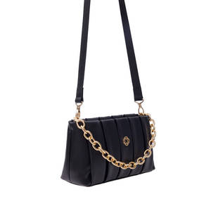 Bolso de hombro de cuero a rayas-negro - Product Image 1