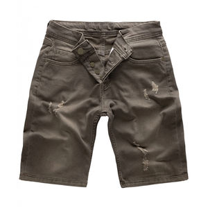 Nouveau marron hommes 100% coton Denim écologique décontracté robuste taille moyenne coupe décontractée Style vieilli broderie Shorts - Product Image 1
