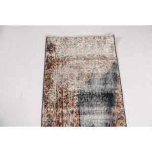 Alfombra Vintage de 1.6x2.4 pies, Alfombra Turca de Lana Sólida Marrón Azul - Product Image 4